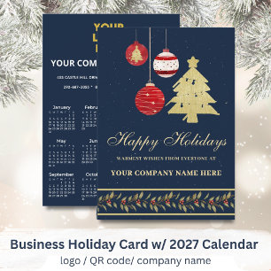 2027 Calendar Business Logo QR Festive Holiday Card