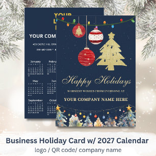 2027 Calendar Business Logo QR Festive Holiday Card