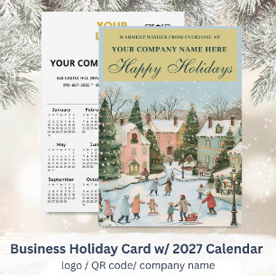 2027 Calendar Business Logo QR Festive Holiday Card