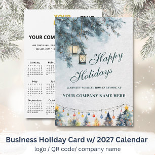 2027 Calendar Business Logo QR Festive Holiday Card