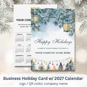 2027 Calendar Business Logo QR Festive Holiday Card