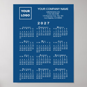 2027 Calendar Business Logo Text Blue Poster