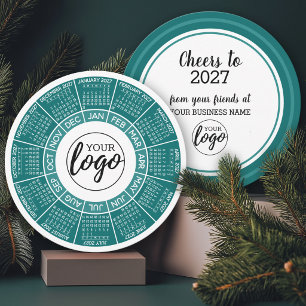 2027 Calendar Circle - Teal Blue Business Logo Holiday Card