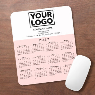 2027 Calendar Company Logo Text Pink White Mouse Pad