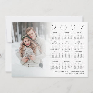 2027 Calendar Couple Photo Overlay Merry Christmas Holiday Card