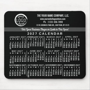 2027 Calendar Custom Business Logo Name Easy Black Mouse Pad