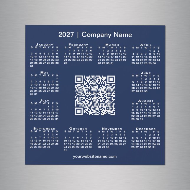 2027 Calendar Custom Business QR Code Navy Magnet (2027 Calendar Custom Business QR Code Navy Magnet in situ)