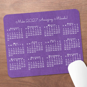 2027 Calendar Custom Name Purple Linen Photo Mouse Pad