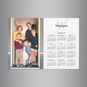 2027 Calendar Custom Photo Monogram Name Magnet