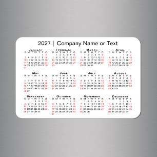 2027 Calendar Custom Text Black Red White Magnet