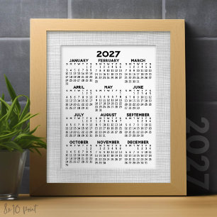 2027 Calendar - full year view vertical - White Photo Print