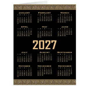 2027 Calendar, Greek Fret, Beige on Black
