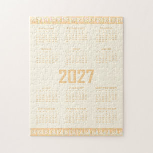 2027 Calendar, Greek Fret, Beige on Cosmic Latte Jigsaw Puzzle
