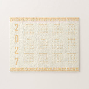 2027 Calendar, Greek Fret, Beige on Cosmic Latte Jigsaw Puzzle