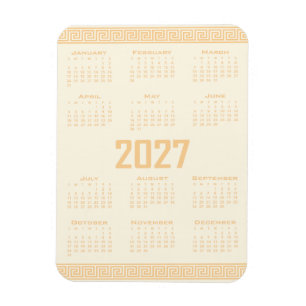 2027 Calendar, Greek Fret, Beige on Cosmic Latte Magnet