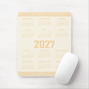 2027 Calendar, Greek Fret, Beige on Cosmic Latte Mouse Pad