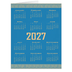 2027 Calendar, Greek Fret, Beige on Cosmos Blue