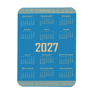 2027 Calendar, Greek Fret, Beige on Cosmos Blue Magnet