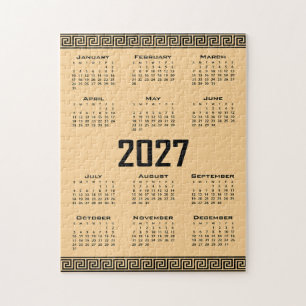 2027 Calendar, Greek Fret, Black on Beige Jigsaw Puzzle
