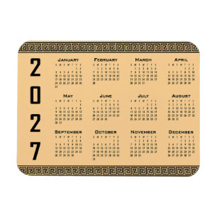 2027 Calendar, Greek Fret, Black on Beige Magnet
