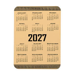 2027 Calendar, Greek Fret, Black on Beige Magnet
