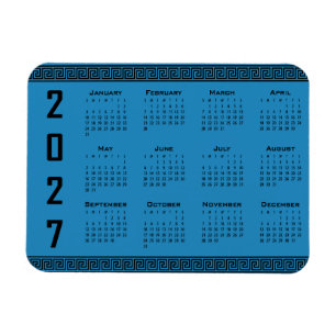 2027 Calendar, Greek Fret, Black on Cosmos Blue Magnet