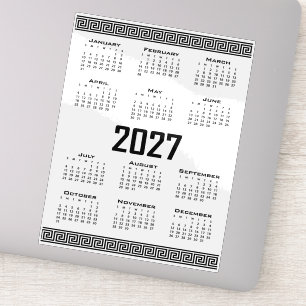 2027 Calendar, Greek Fret, Black on White