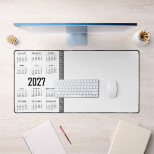2027 Calendar, Greek Fret, Black on White Desk Mat