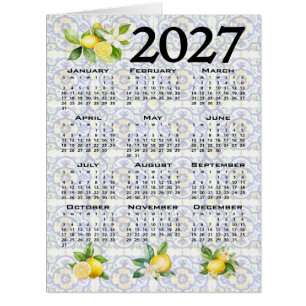2027 Calendar, Greek Fret, Cosmic Latte on Blue