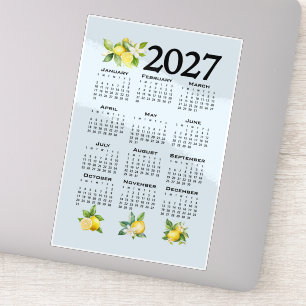 2027 Calendar, Greek Fret, Cosmic Latte on Blue