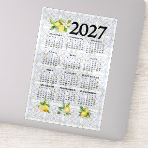 2027 Calendar, Greek Fret, Cosmic Latte on Blue
