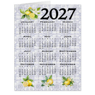 2027 Calendar, Greek Fret, Cosmic Latte on Blue