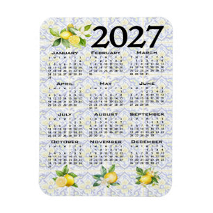 2027 Calendar, Greek Fret, Cosmic Latte on Blue Magnet