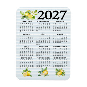 2027 Calendar, Greek Fret, Cosmic Latte on Blue Magnet