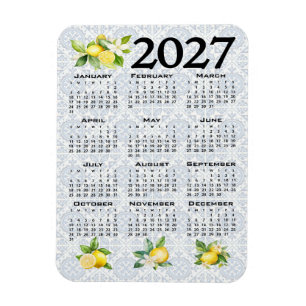 2027 Calendar, Greek Fret, Cosmic Latte on Blue Magnet