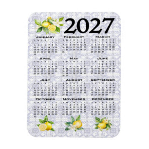 2027 Calendar, Greek Fret, Cosmic Latte on Blue Magnet
