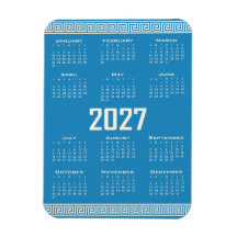 2027 Calendar, Greek Fret, Cosmic Latte on Blue