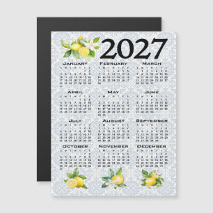 2027 Calendar, Greek Fret, Cosmic Latte on Blue Magnetic Invitation