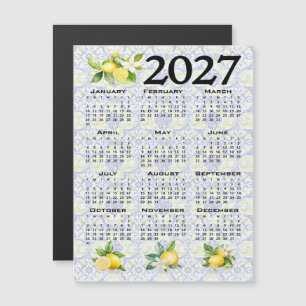 2027 Calendar, Greek Fret, Cosmic Latte on Blue Magnetic Invitation