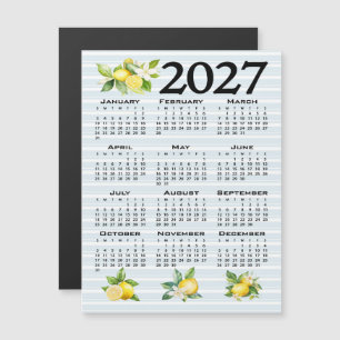 2027 Calendar, Greek Fret, Cosmic Latte on Blue Magnetic Invitation