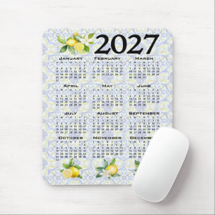 2027 Calendar, Greek Fret, Cosmic Latte on Blue Mouse Pad
