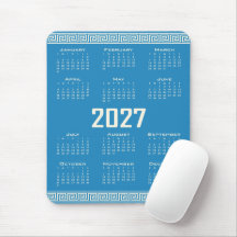 2027 Calendar, Greek Fret, Cosmic Latte on Blue