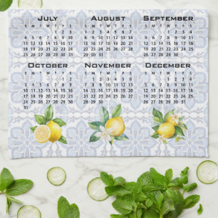 2027 Calendar, Greek Fret, Cosmic Latte on Blue Tea Towel