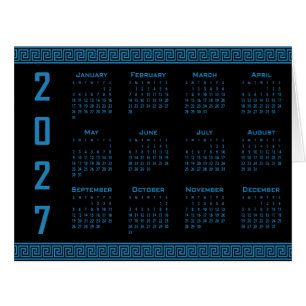 2027 Calendar, Greek Fret, Cosmos Blue on Black