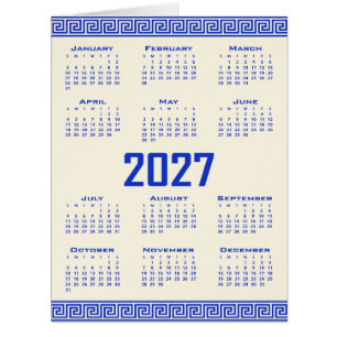 2027 Calendar, Greek Fret, Greek Blue Cosmic Latte