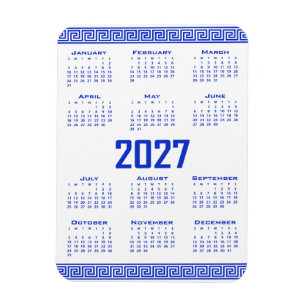 2027 Calendar, Greek Fret, Greek Blue on White Magnet
