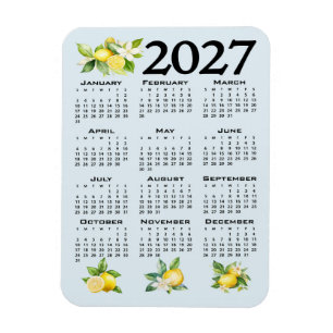 2027 Calendar Italian Style Lemons Blue Background Magnet