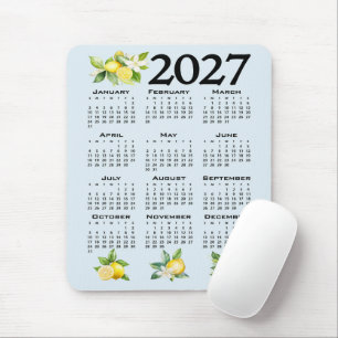 2027 Calendar Italian Style Lemons Blue Background Mouse Pad