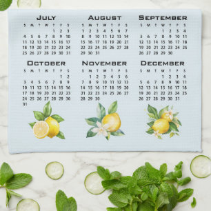 2027 Calendar Italian Style Lemons Blue Background Tea Towel