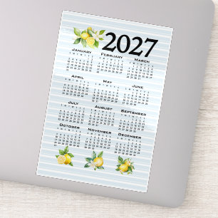 2027 Calendar Italian Style Lemons Blue Stripes